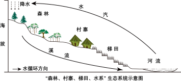 2021-2022-2022年一模制图-中国地形和梯田-森林村寨梯田水系生态系统示意图