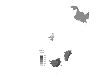 2021日常修图-宁夏江西广西黑龙江年降水量线分布