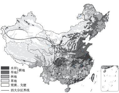 朝阳区七上-矢量配图-中国土地利用-中国土地利用类型分布