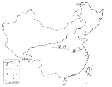 秦岭淮河中国轮廓400mm等降水量线-行政区划400毫米秦岭淮河