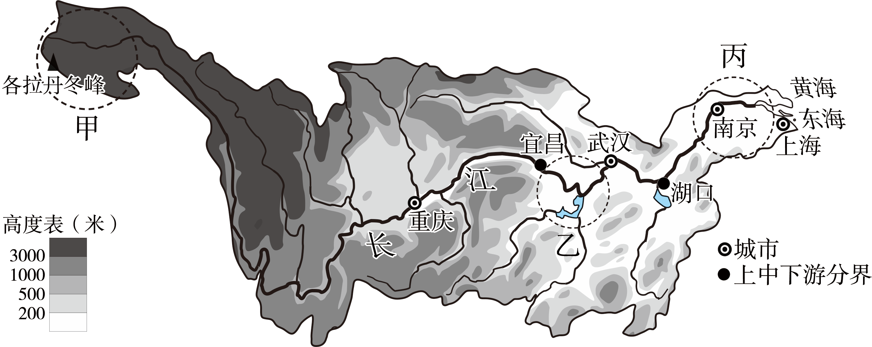 第一学期-2022年1月期末修图-长江水系图-长江流域甲乙丙
