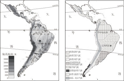 2022年学考一模-东城区-矢量配图-拉丁美洲地形图和拉丁美洲气候类型分布图