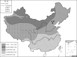 七年级上-西城-矢量配图-中国气候类型分布图