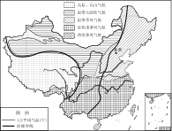 2018-2019七下期末-北京市西城区2018-2019学年七年级下学期期末考试地理试题-矢量配图-中国气候类型分布与地势阶梯界线图