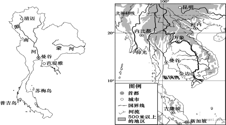 中南半岛地形及城市河流