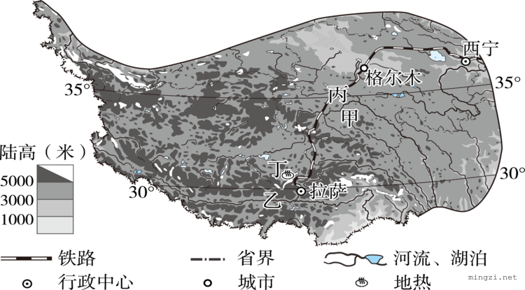 青藏地区地形和铁路（矢量）