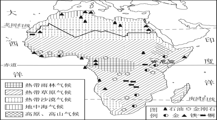 非洲气候类型及矿产资源分布图