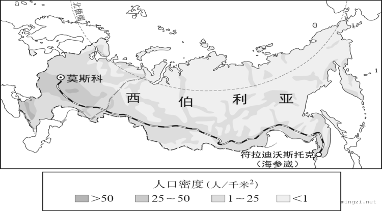 俄罗斯人口密度分布图