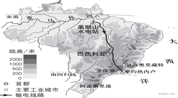 2020学考配图7巴西美丽山特高压输变电路线