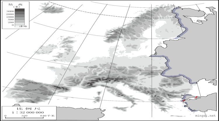 欧洲西部地形河流矿产等分层矢量图