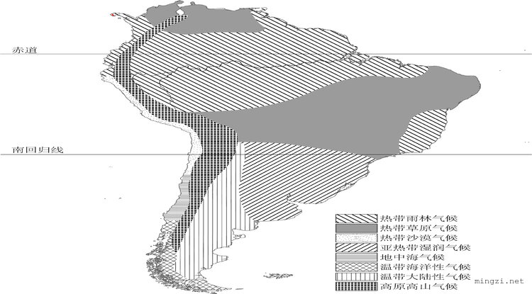 南美洲地形气候水系图剖面