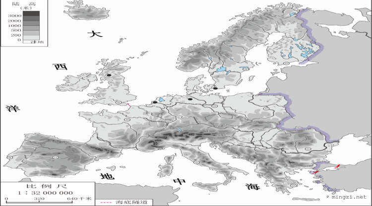 欧洲西部地形河流矿产等分层矢量图