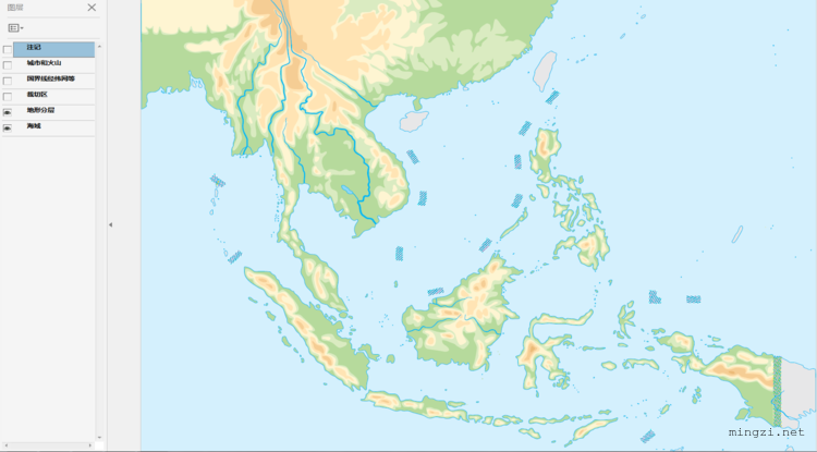 东南亚地形和河流要素分层