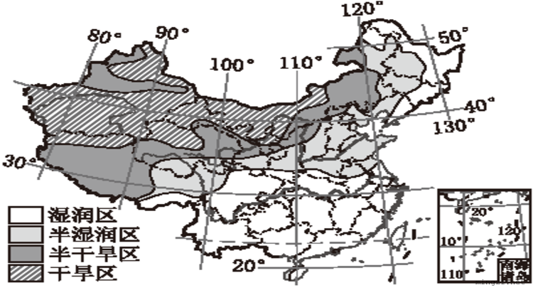 中国干湿地区示意图